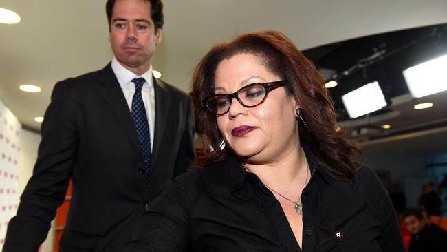 AFL's new head of diversity, Tanya Hosch with chief executive Gillon McLachlan. Picture: AAP