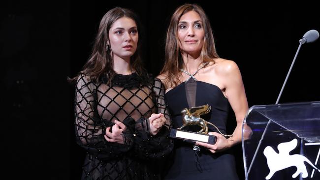 Anamaria Vartolomei and Gold Lion winning Director Audrey Diwan. Picture: Getty