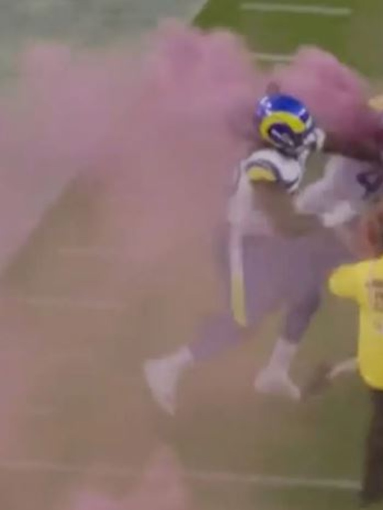 Two LA Rams players brutally tackle a streaker carrying a smoke bomb