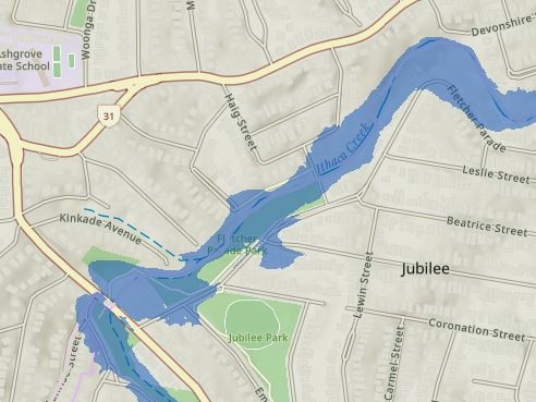 Brisbane flood mapping for Cyclone Alfred: Jubilee