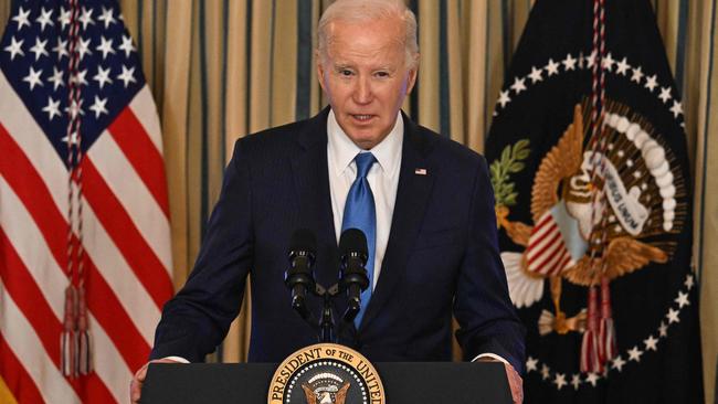 Joe Biden speaks to reporters. Picture: AFP.