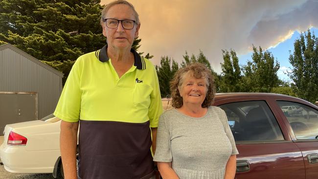 Raglan residents Geoff and Janet Carson and the Beaufort relief centre.