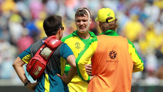 Not the headgear Alex Carey would have been hoping to wear today. Picture: Getty Images