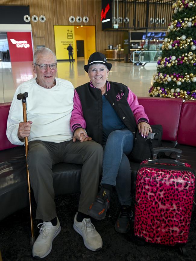 John and Denise Anderson, of Ardrossan, are also hoping for a replacement flight to Sydney to make the Elvis cruise in Sydney. Picture: Mark Brake