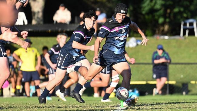 Caloundra SHS player Jack Philp kicks off. Picture: Kylie McLellan