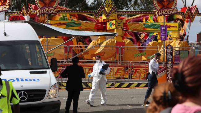 Parts of the Easter Show carnival and rides section were closed as police and forensics continue to investigate the scene of the stabbing. Picture: NCA NewsWire / Damian Shaw