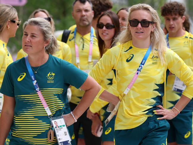 Ariarne Titmus and the Australian swim team arrive at the Olympic Village in Paris ahead of the 2024 Paris Olympics. Pics Adam Head