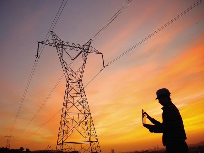 A high-voltage transmission line similar to the interconnector to be constructed between Robertstown in SA and Wagga Wagga in NSW. Supplied. ElectraNet.