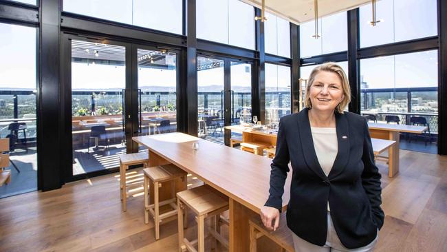 Crowne Plaza general manager Sarah Goldfinch in the hotel’s restaurant, Koomo. Picture: Russell Millard