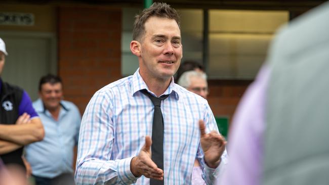 Gatton trainer Brenton Andrew after his horse Hellava Babe won the Gatton Cup, making it his first Gatton Cup victory as a trainer. PHOTO: Ali Kuchel