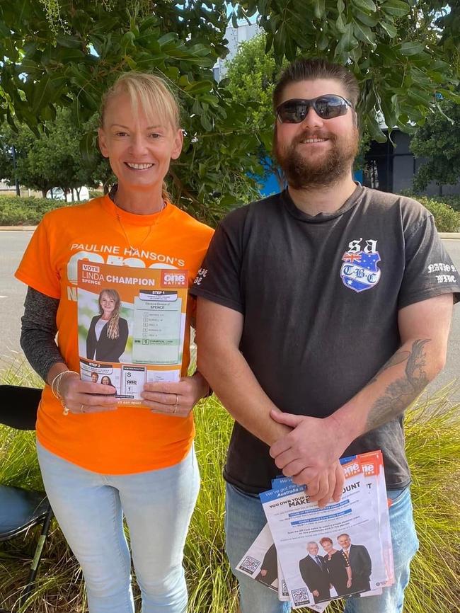 Linda Champion posing with a man named Joel believed to be a member of far right extremist group True Blue Crew. Picture: Facebook