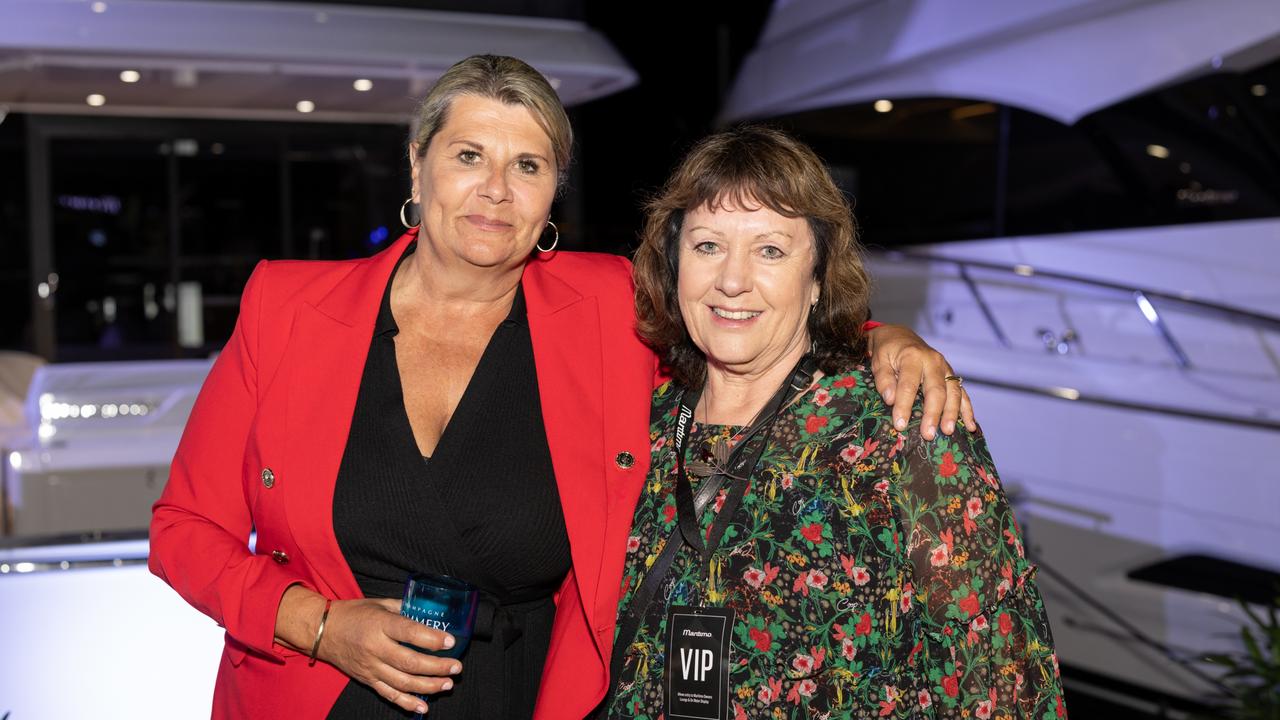 Donelle Senior and Roz Burnside for The Pulse at Maritimo Luxury Yachts global launch of the S75 and M75 at the Sanctuary Cove International Boat Show 2023. Picture: Celeste Humphrey