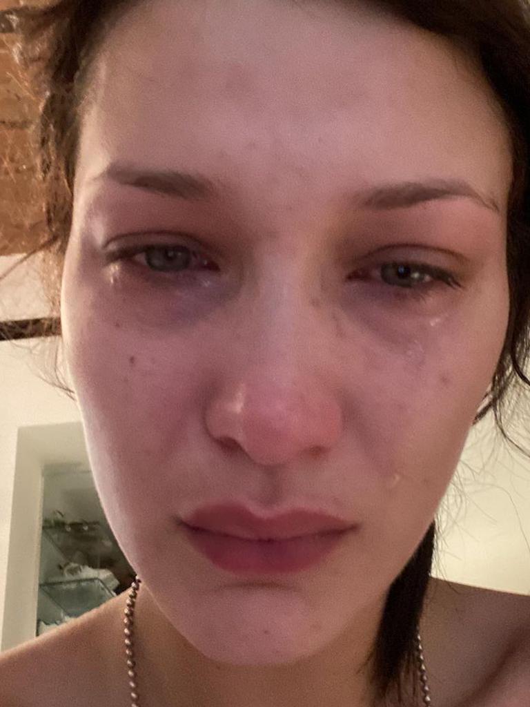 The model shared images of her crying in a confronting post to followers. Picture: Instagram.