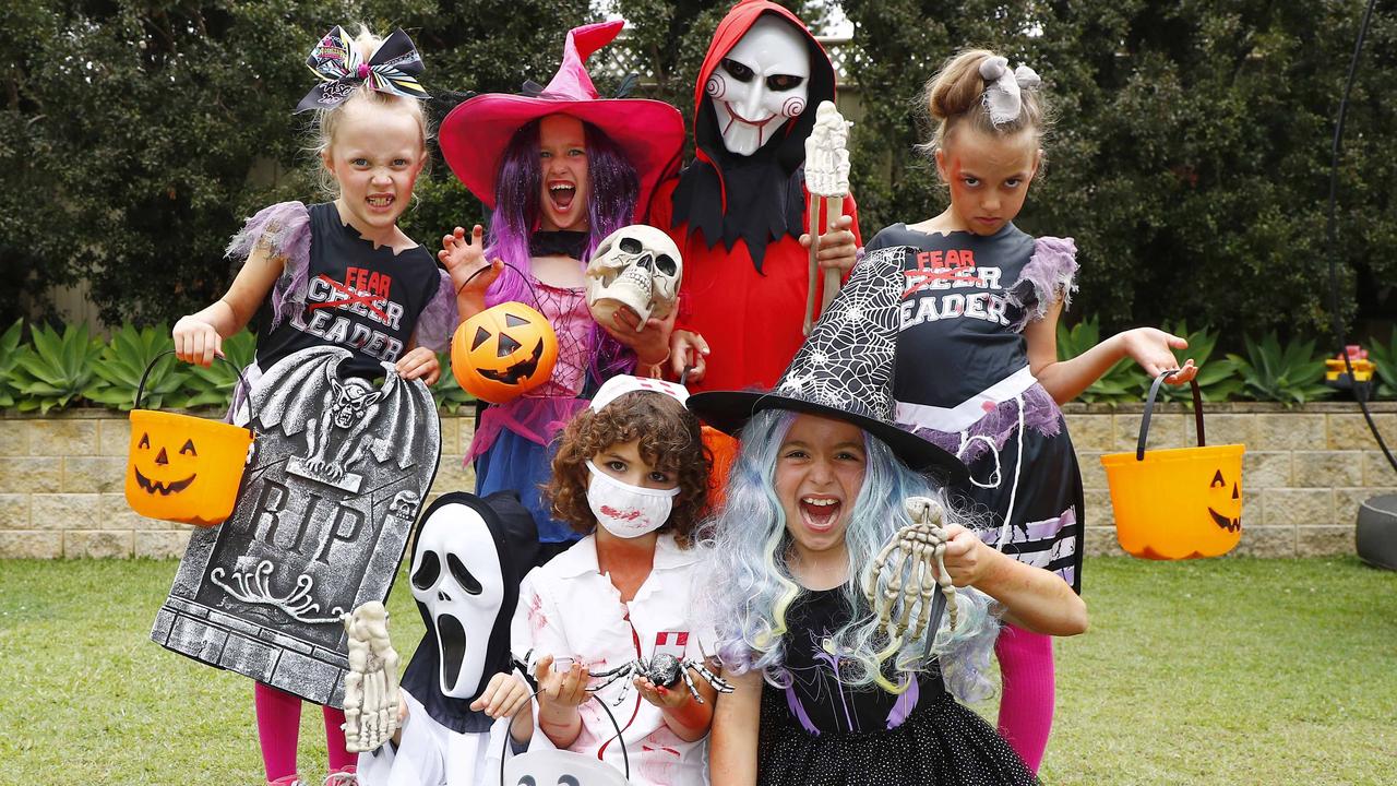 Lexie, 7, Ivy, 7, Harry, 10, Ella, 8, Tyson, 6, Stevie, 8, and Jasmine, 8, are ready to celebrate Halloween this year. Photo: Tertius Pickard