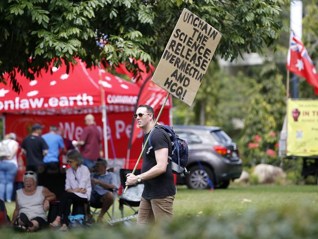 A protester at the Brisbane Freedom Rally. Picture: NCA NewsWire / Josh Woning