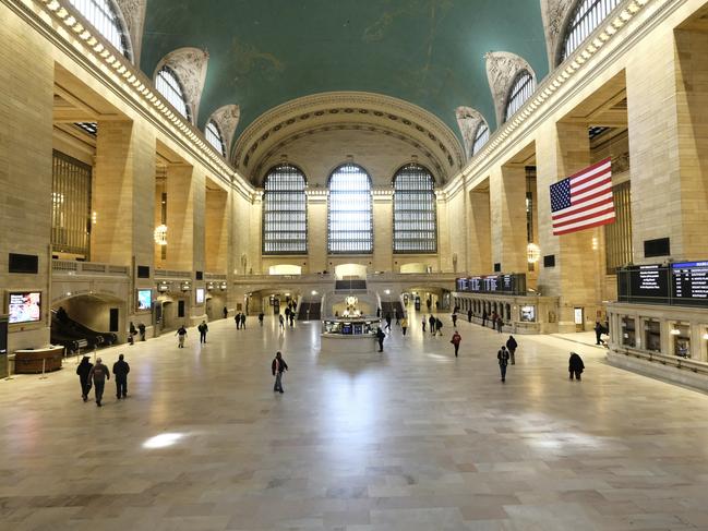 An almost-empty Grand Central Station in New York, which has been declared a ‘major disaster zone’. Picture: AP