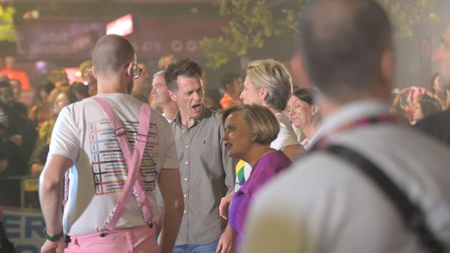 NSW Premier Chris Minns and Federal Minister Tanya Plibersek were nearby when the protest broke out. Picture: NCA NewsWire / Jeremy Piper