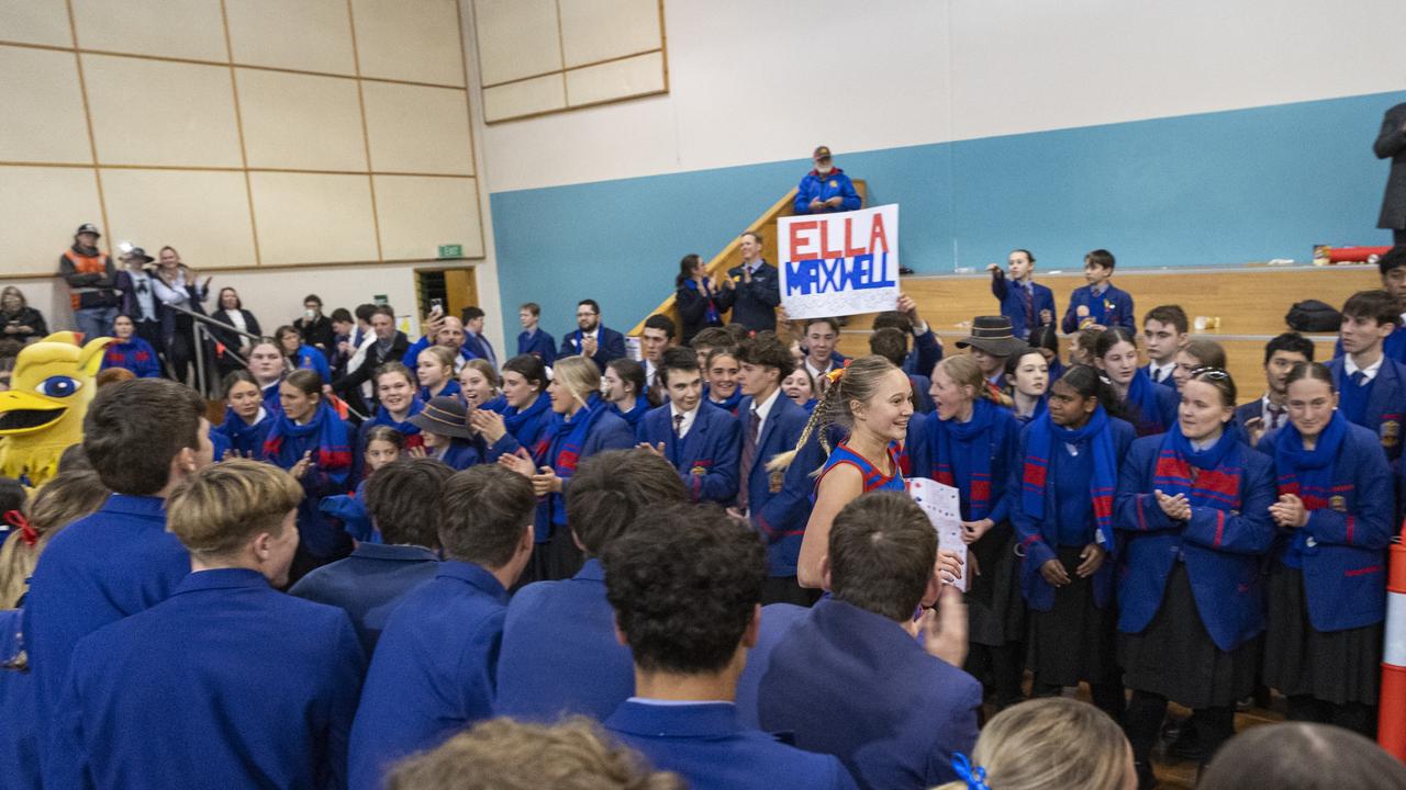 Downlands First VII run out to face St Ursula's Senior A in Merici-Chevalier Cup netball at Salo Centre, Friday, July 19, 2024. Picture: Kevin Farmer