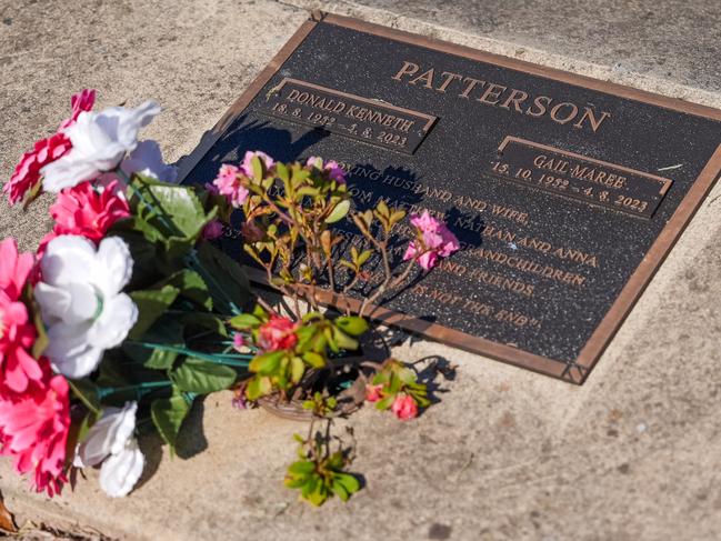 A memorial plaque on the gravesite of Don and Gail Patterson at the Korumburra General Cemetery. Picture: Getty