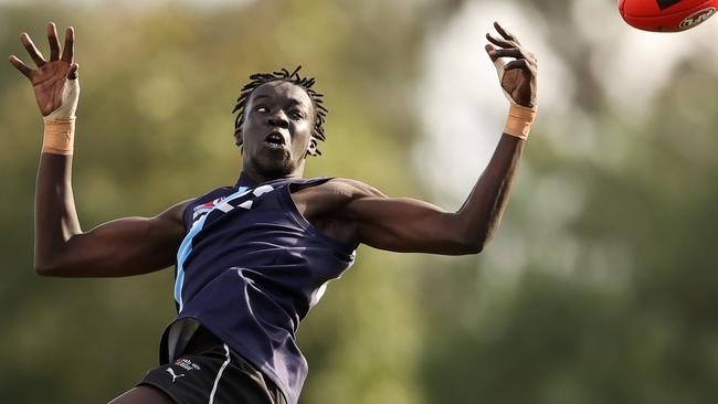 Dominic Akuei in action during Vic Metro’s trial game against Vic Country.