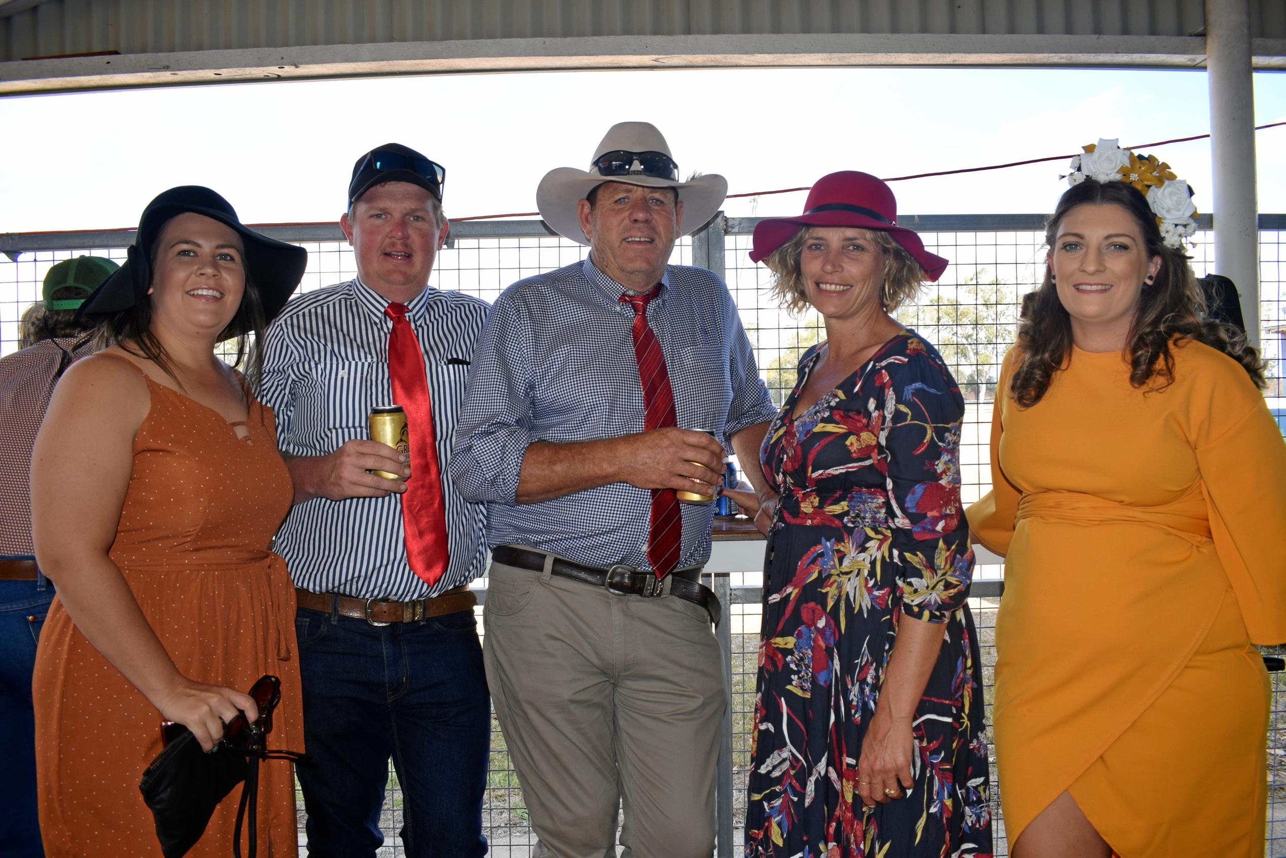 Kathleen Pain, Luke Wissenann, James Rae and Julie Rae, and Sarah Wissenann at the Tara Races October 6, 2018. Picture: Brooke Duncan