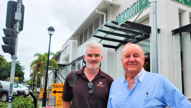 Property investor Frank Gasparin (right) and Vision Built director Grant Wilson unveiled a $2.5m to create a Rodeo Drive in Cairns. PICTURE: CHRIS CALCINO