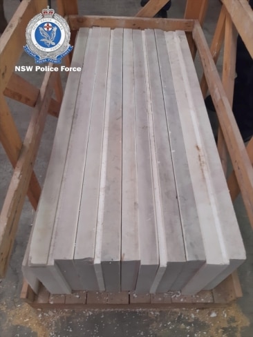Further investigations into shipping containers of marble stones uncovered one tonne of ice after earlier inquiries saw 748 kilograms seized. Picture: NSW Police