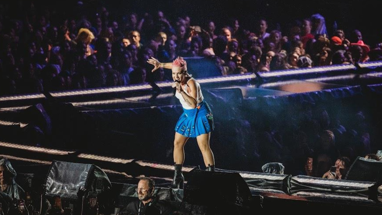 Pink performed to a 45,000-strong crowed at Sydney’s Allianz Stadium last night. Picture: Jordan Pannowitz