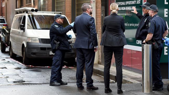 A van was set on fire on Featherstone Pl (off Gawler Pl) in the CBD. Picture: Naomi Jellicoe