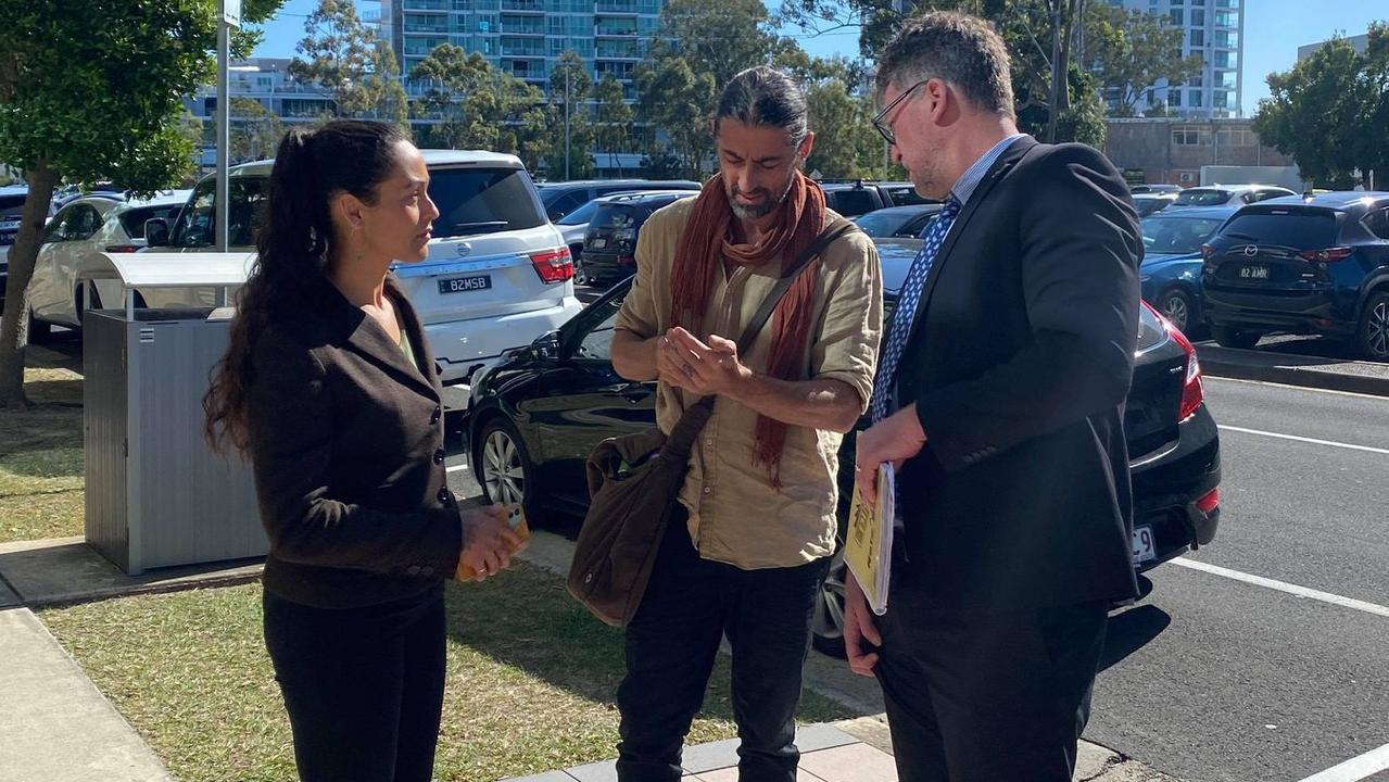 Sarah Diana Parsons (left), her partner and solicitor Rob Grealy (right) standing outside Maroochydore Magistrates Court at a previous mention.