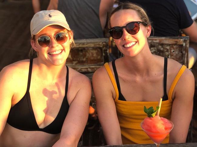 Australian swimmers Leah Neale (left) and Emma McKeon relax in Bali after the world championships. Picture: Instagram