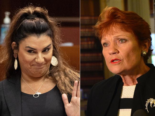 Composite image - Hilarious argument between Pauline Hanson and Lidia Thorpe on who should sit where in the Senate Picture: Gary Ramage and Nicki Connolly