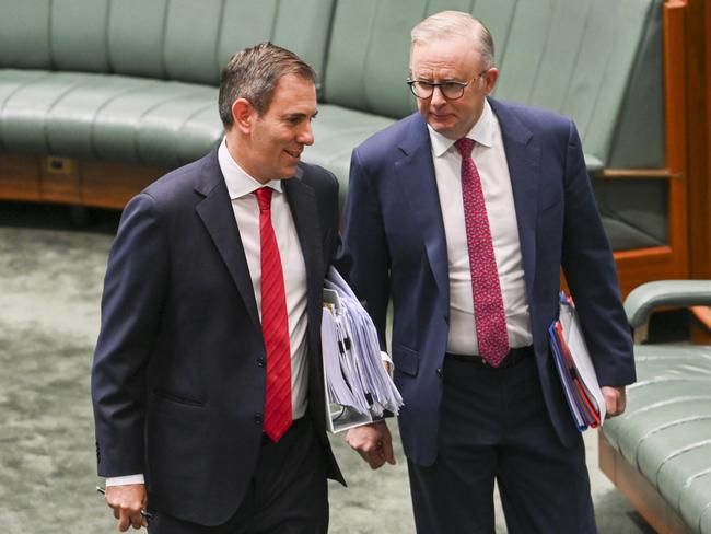 CANBERRA, AUSTRALIA, NewsWire Photos. MARCH 27, 2024: Federal Treasurer Jim Chalmers and Prime Minister Anthony Albanese during Question Time at Parliament House in Canberra. Picture: NCA NewsWire / Martin Ollman