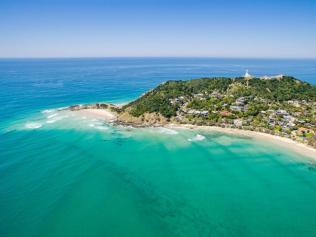 Aerial view of Wategos beach. 