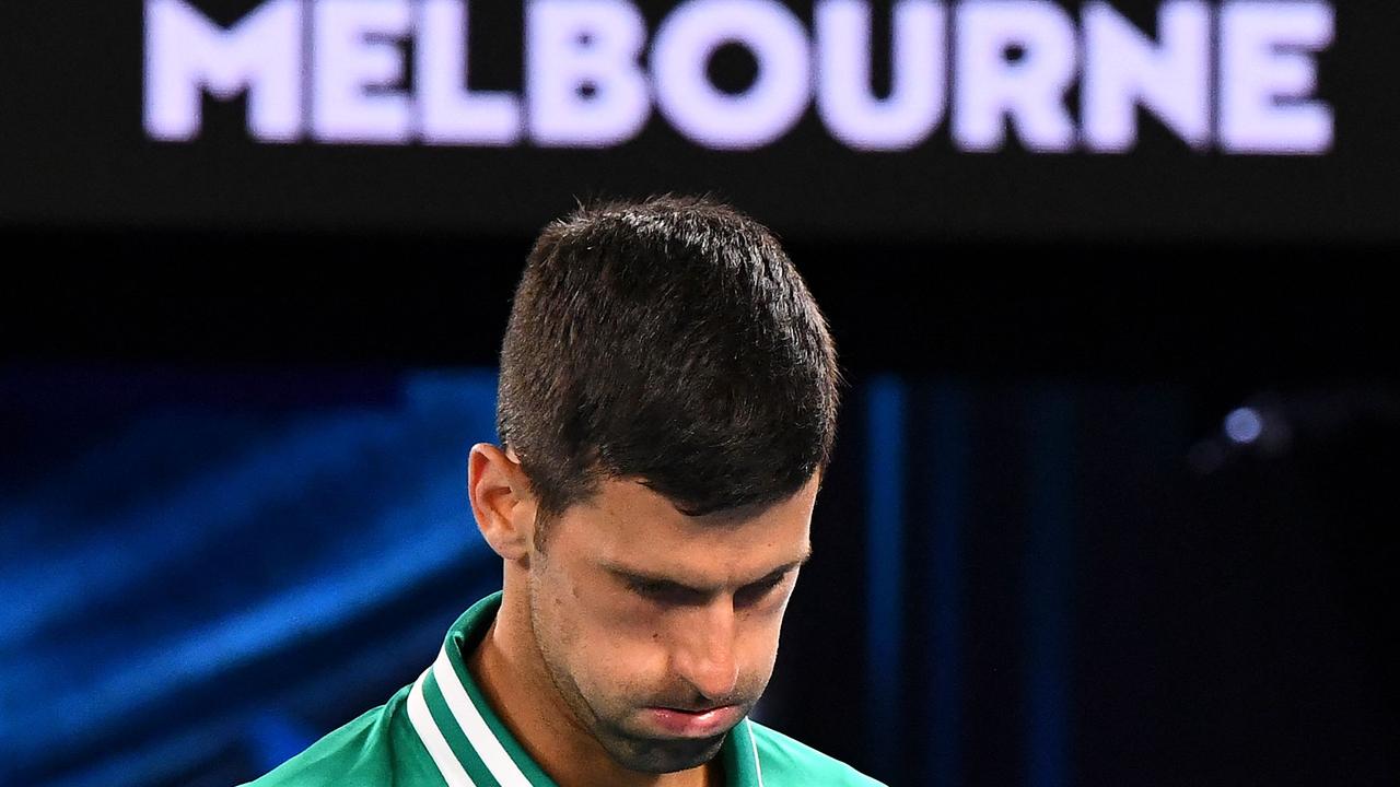 Djokovic at training for the 2022 Australian Open. Photo by William WEST / AFP