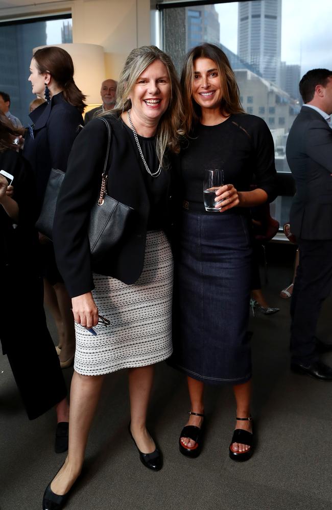 Penny Fowler with James Packer’s first wife Jodhi Meares at the launch of Damon Kitney’s book ‘The Price of Fortune: The Untold Story of Being James Packer’. Picture: Hollie Adams