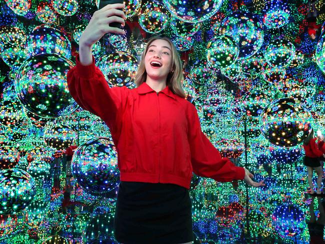 Yayoi Kusama is a world-premiere blockbuster exhibition celebrating the illustrious career of the iconic contemporary artist spanning her eight-decade practice. Art lover Anna Lynn finds herself immersed in light and mirrors in the Infinity Mirror Room.                                                             Picture: David Caird