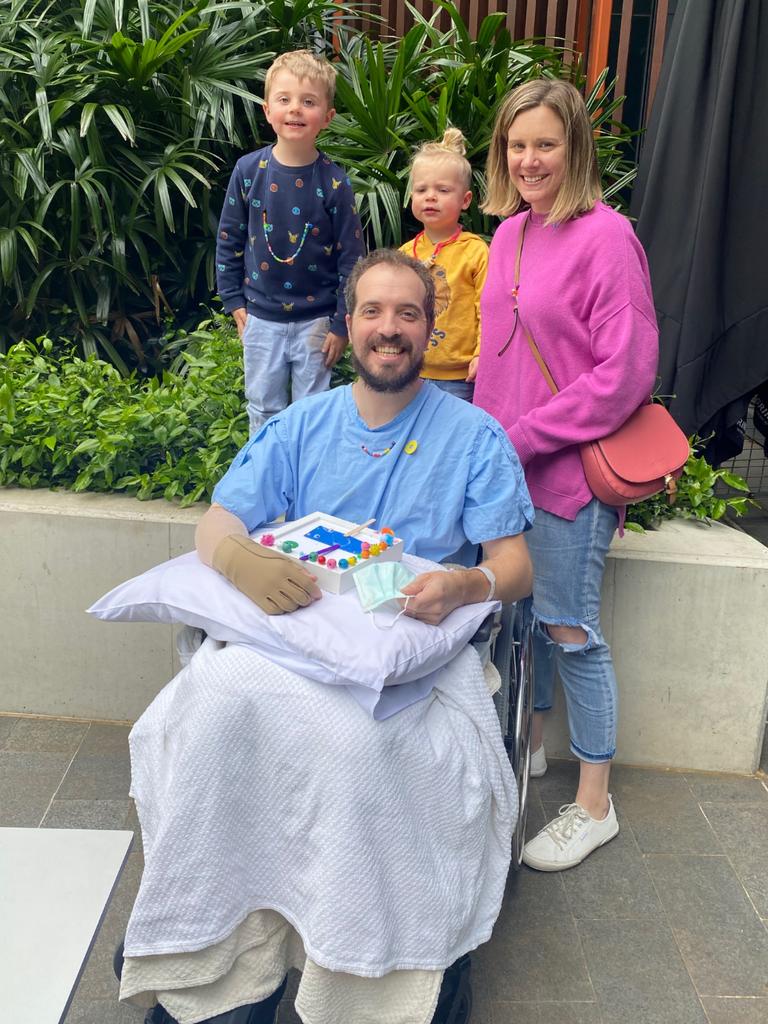 Ben with wife Tania and sons Oliver and Ari during his recovery at the RAH. Picture: Tania Hyde