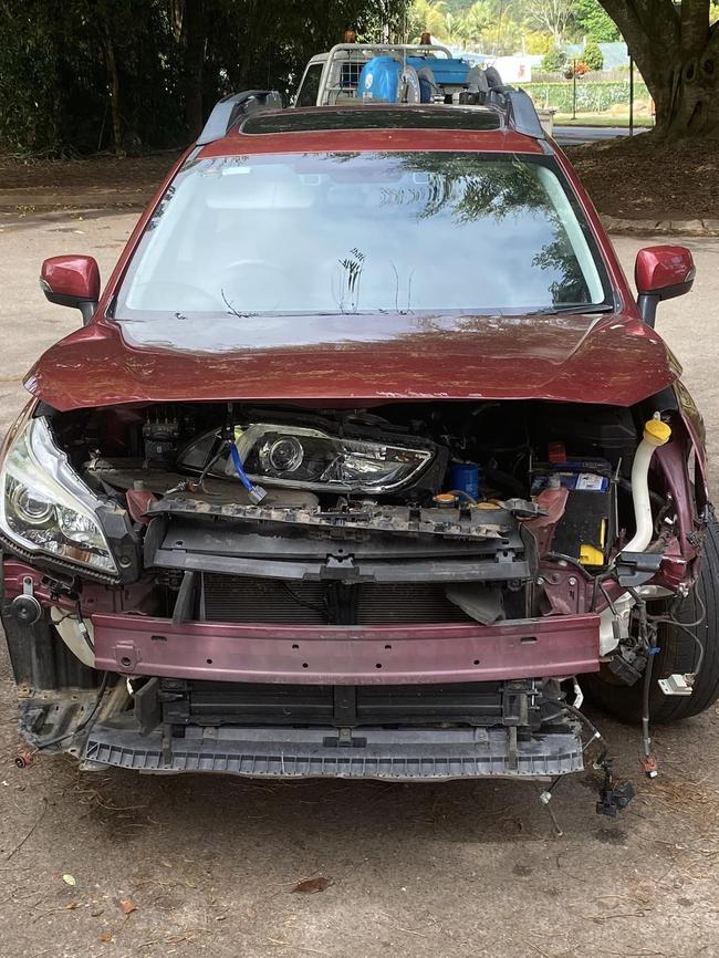 The car that crashed into a pedestrian barrier weeks before Yungaburra resident Gordon Grivas was hit and killed on the Gillies Highway. Picture: Supplied