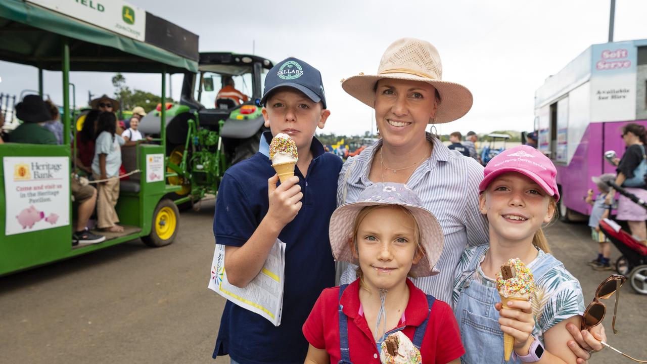 At the 2022 Toowoomba Royal Show are (from left) Austin, Morgan and Abigail Williams with mum Dani Williams, Friday, March 25, 2022. Picture: Kevin Farmer