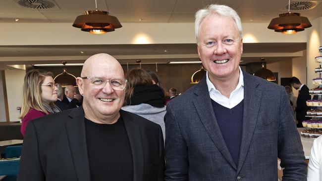 Roger Powell and John Fitzgerald during the opening of the Crowne Plaza Hotel at Hobart. Picture Chris Kidd