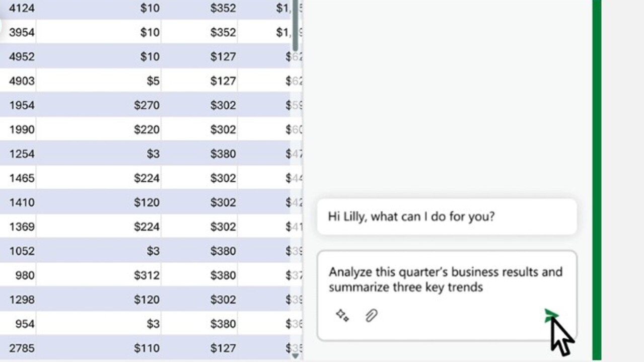 Copilot will allow users to find insights in spreadsheets by asking questions in plain language. Picture: Supplied