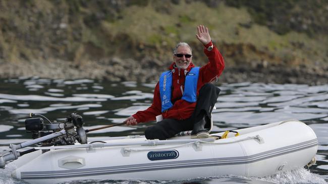 Adrian Dale attempting to circumnavigate Bruny Island using a vintage seagull outboard.