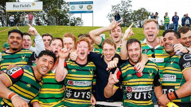 Gordon celebrating their win against Easts which out them in the season decider.