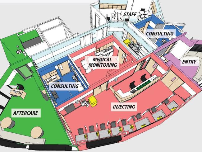 An artist’s impression of the injecting centre’s interior. Picture: Supplied