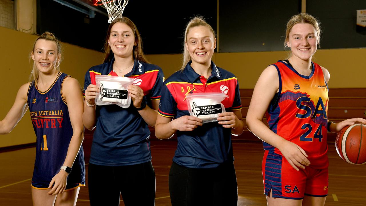 Bianca Stasinowsky (far right) with fellow SA basketball stars Sienna Lehmann, Izzy Borlase and Brooke Basham. Picture: Naomi Jellicoe