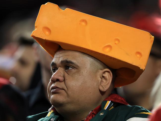 A disappointed Packers fan watches his team bow out of the Super Bowl race in Santa Clara