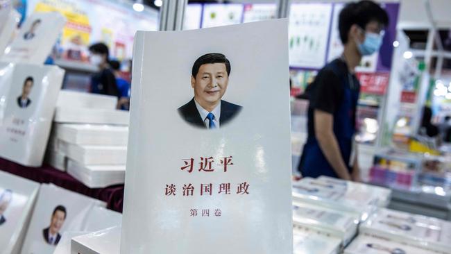 Xi Jinping’s book on governance is displayed at a book fair in Hong Kong. Picture: AFP