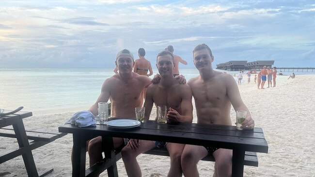 Carlton captain Patrick Cripps in the Maldives with brothers Josh and Daniel.