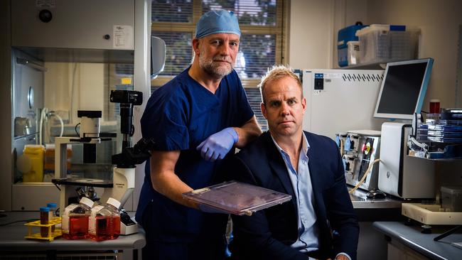 Burns surgeon Dr John Greenwood and Julian Burton founder of Julian Burton Trust charity for burns victims at the Royal Adelaide Hospital in 2017. Picture: Tom Huntley